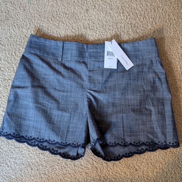 Calvin Klein Pants - New With Tags Calvin Klein Gray Blue Scallop Bottom Chino Shorts Size 2